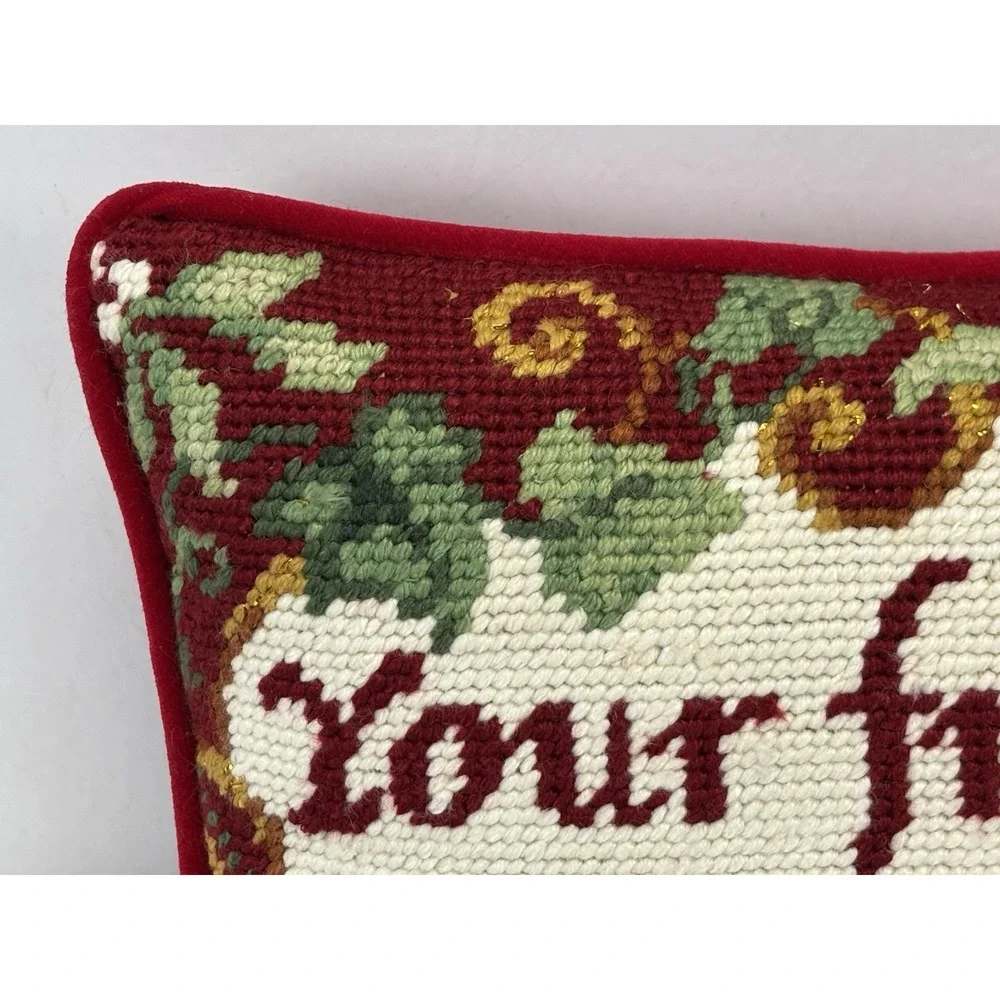 Small Needlepoint Pillow 'your Friendship Is A Gift' Red Velvet Back Vtg Look